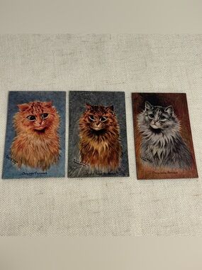 Vintage Louis Wain Persian Cat Magnet LOT MCM anthropomorphic big eyes art print